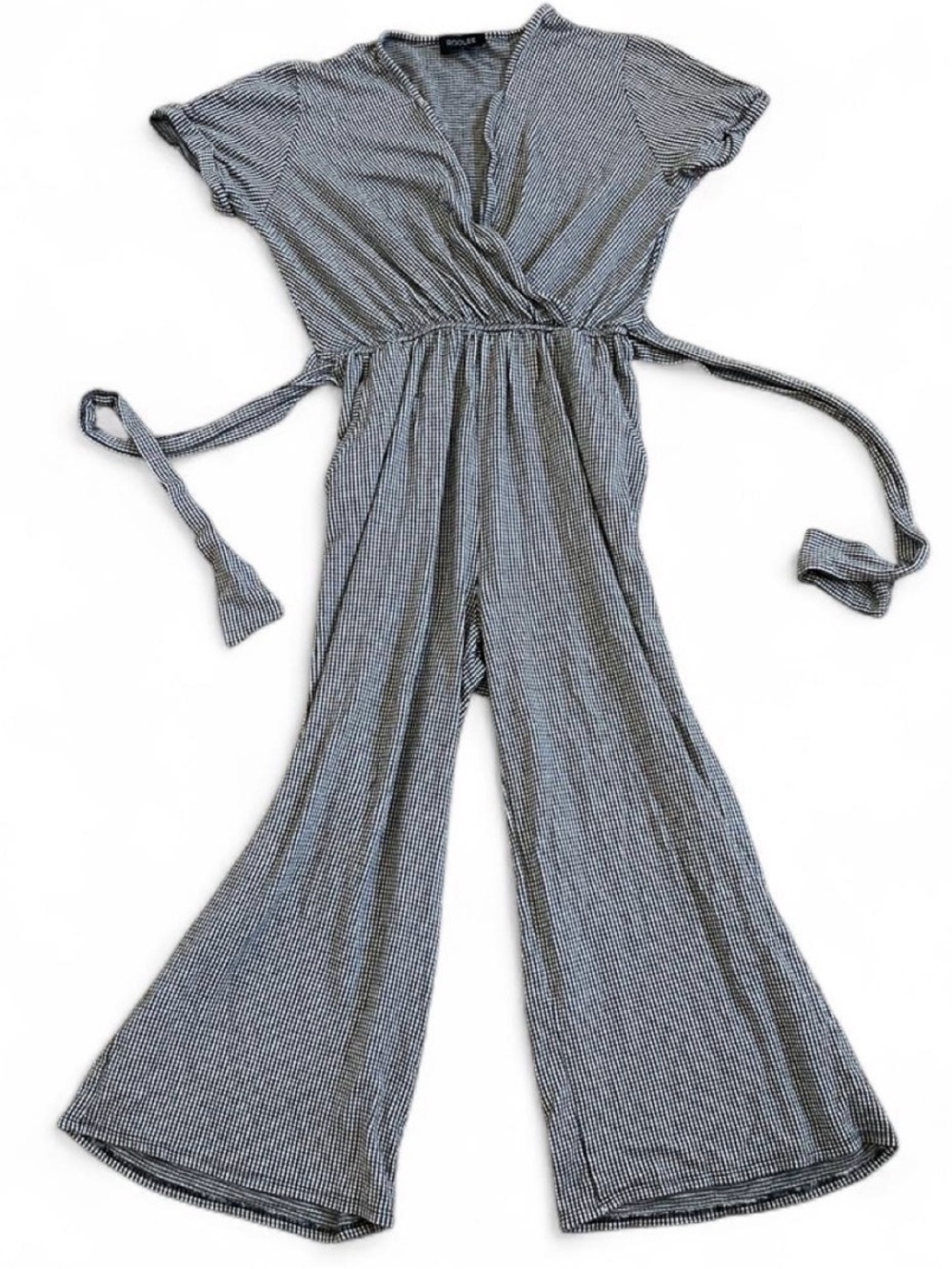 Roolee Black & White Striped Wrap Jumpsuit